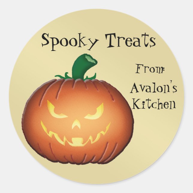 Adesivo Redondo Assustador Jack O Lanterna Halloween Fazendo Stick (Frente)