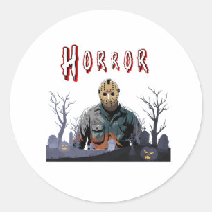 Adesivo Redondo Assustador Jason Horror Scene Sticker Spooky Hallo