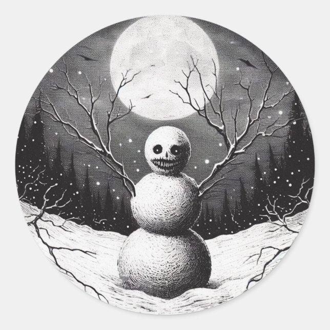 Adesivo Redondo Assustador Snowman Horror Natal (Frente)