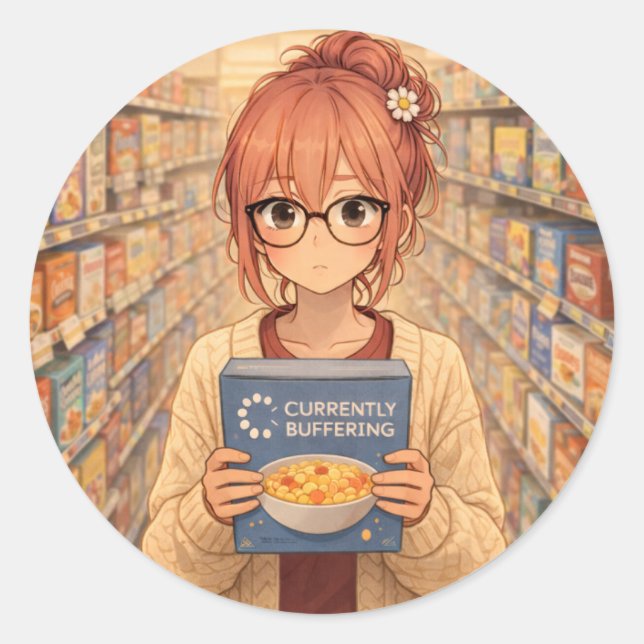 Adesivo Redondo Aster™ Currently Buffering Round Sticker Cute Aest (Frente)