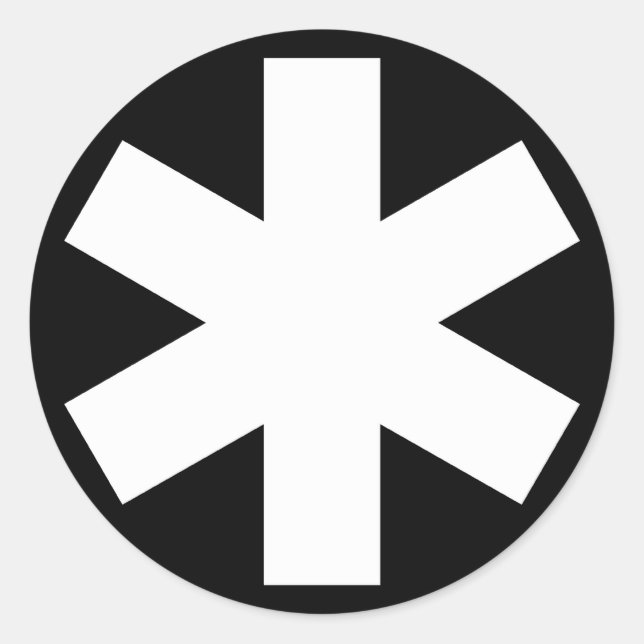 Adesivo Redondo Asterisco - Branco sobre Preto (Frente)