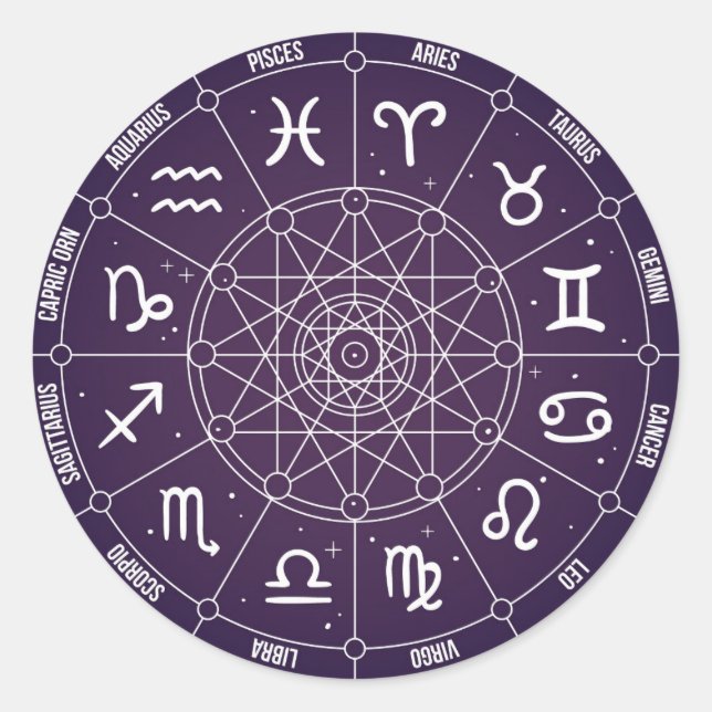 Adesivo Redondo Astrologia moderna Roda Zodiac presente (Frente)