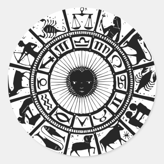 Adesivo Redondo Astrologia Vintage Roda Zodiac (Frente)