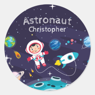 Adesivo Redondo Astronaut child on the moon, monogrammed name