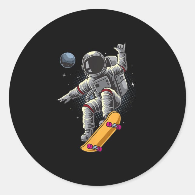 Adesivo Redondo Astronaut Patinando Espaço Planetas Lua Astrona (Frente)