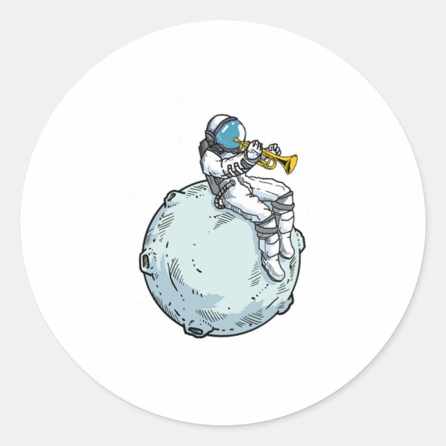 Adesivo Redondo Astronaut Playing Trumpet Music Trumpet Lover Gift (Frente)