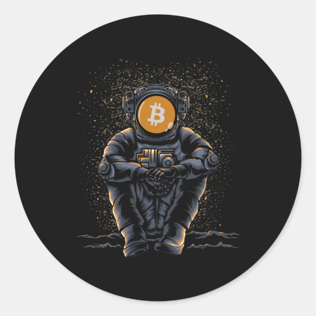 Adesivo Redondo Astronaut Sitting Bitcoin BTC To The Moon Crypto (Frente)