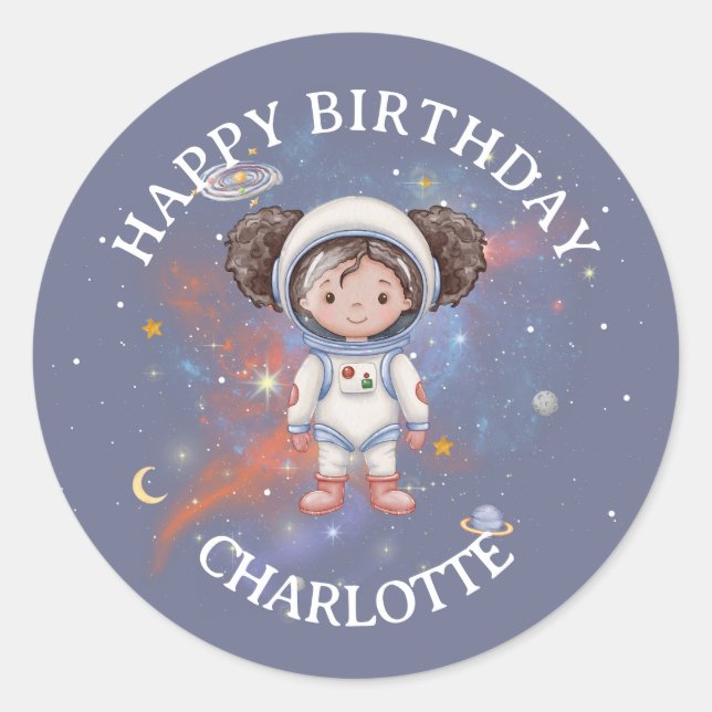Adesivo Redondo Astronaut Space Birthday Sticker (Frente)