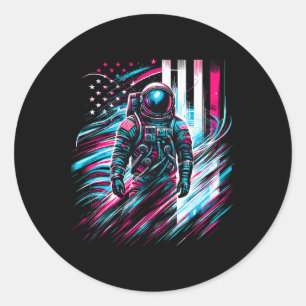 Adesivo Redondo Astronauta América Usa Bandeira 4 De Julho