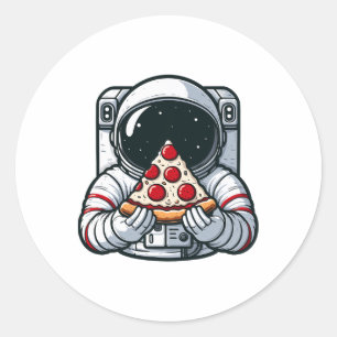 Adesivo Redondo Astronauta Animal Comendo Pizza Margherita Comida