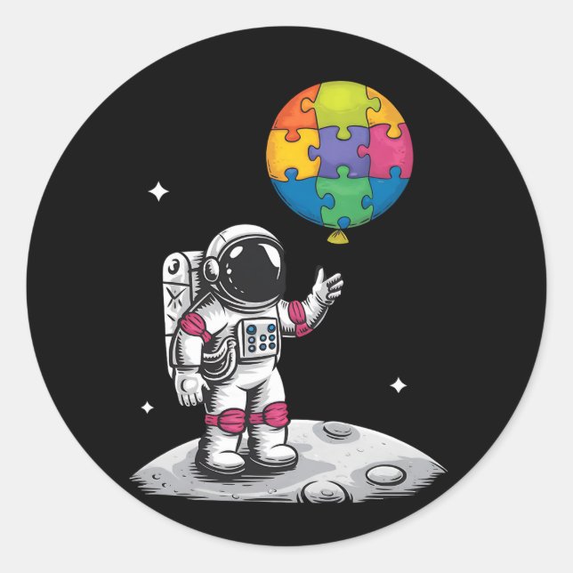 Adesivo Redondo Astronauta Astronauta Balão sobre Autismo Espacial (Frente)