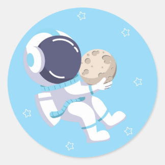 Adesivo Redondo Astronauta Azul Claro -