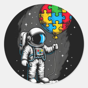 Adesivo Redondo Astronauta Balão Autismo Autismo Espaço Autista
