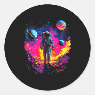 Adesivo Redondo Astronauta Caminhando No Espaço Exterior Da Galáxi