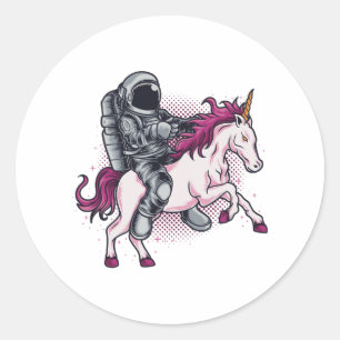 Adesivo Redondo Astronauta cavalgando um chapéu rosa de camiseta d