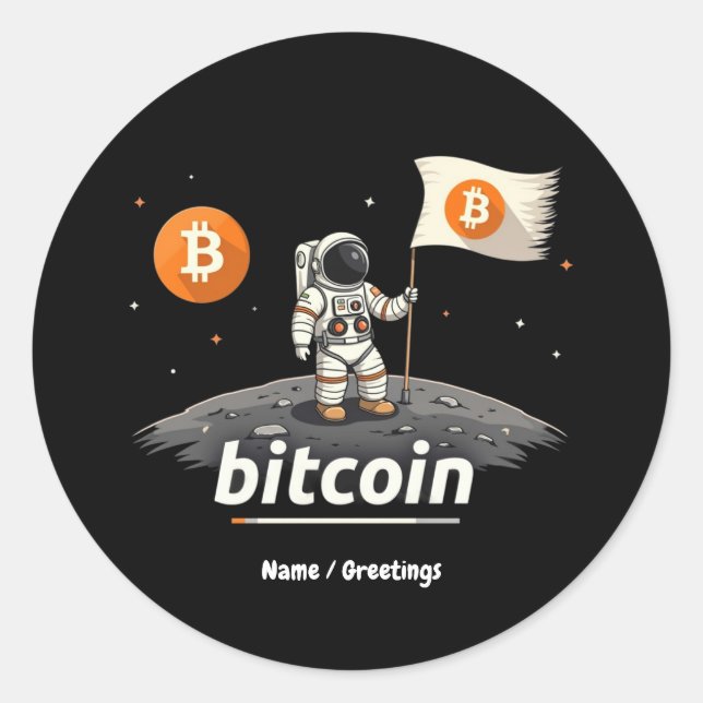 Adesivo Redondo Astronauta da Lua Crypto Bitamt Design BTC (Frente)