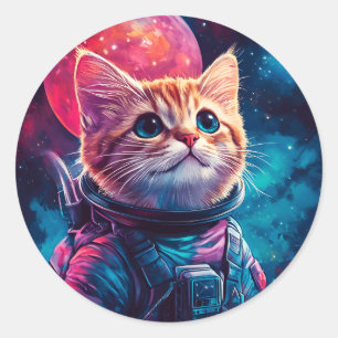 Adesivo Redondo Astronauta de gato - espaço rosa