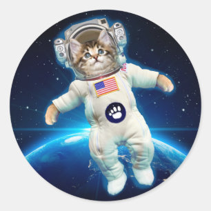 Adesivo Redondo Astronauta de gato no espaço