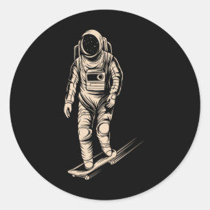 Adesivo Redondo Astronauta de Skate Pilotando Espaço Patinador Esp