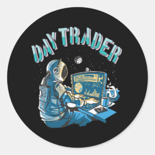 Adesivo Redondo Astronauta do Dia Trader no espaço