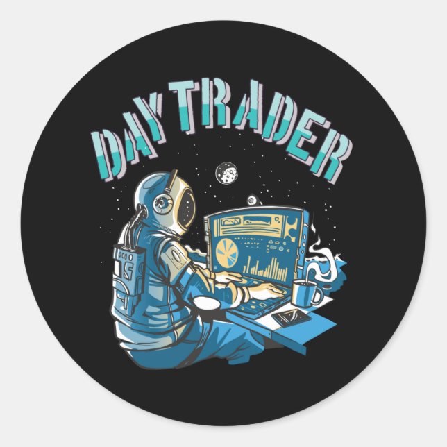 Adesivo Redondo Astronauta do Dia Trader no espaço (Frente)