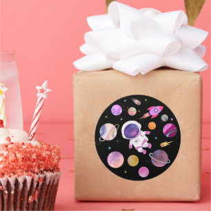 Adesivo Redondo Astronauta do Espaço Exterior Rosa Primeiro Anive