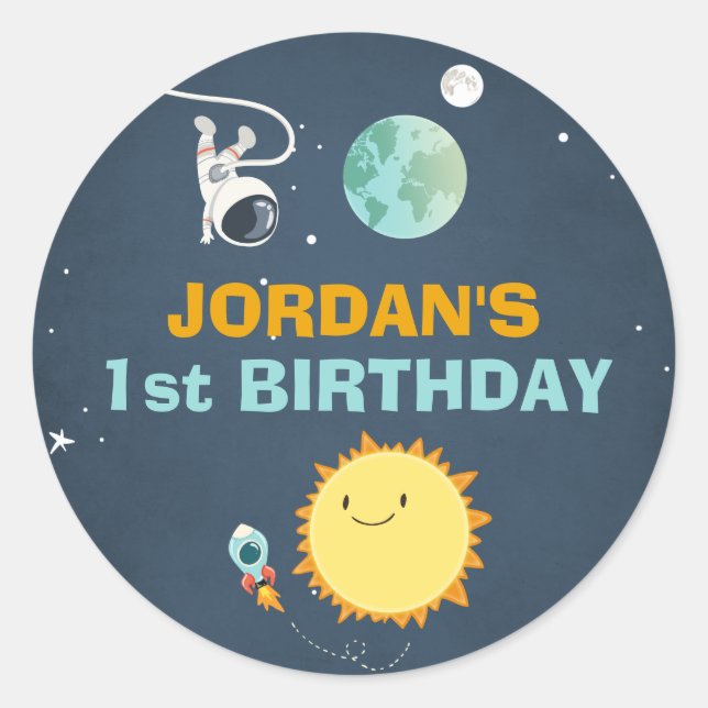 Adesivo Redondo Astronauta do Foguete de Envelope do Espaço Exteri (Frente)