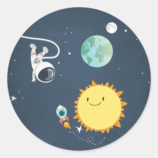 Adesivo Redondo Astronauta do Foguete de Envelope do Espaço Exteri (Frente)