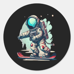 Adesivo Redondo Astronauta Em Astronauta Engraçado De Snowboard Es