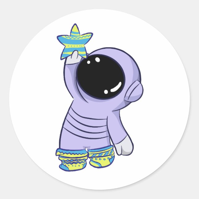 Adesivo Redondo Astronauta em meias diferentes (Frente)