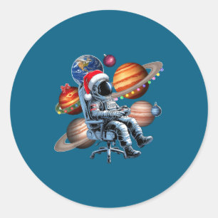 Adesivo Redondo Astronauta Engraçado Natal Espaço Luzes Chapéu de