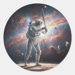 Adesivo Redondo Astronauta Espacial Jogando Baseball