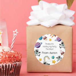 Adesivo Redondo Astronauta Espacial Primeiro Convite de aniversári