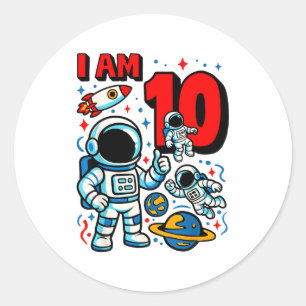 Adesivo Redondo Astronauta Eu Tenho 10 Anos de Idade Menino de Ani