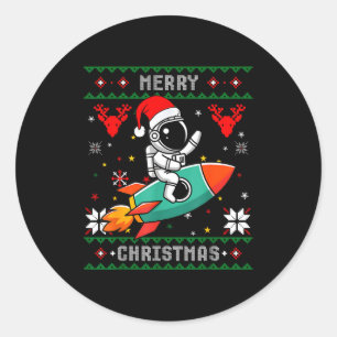 Adesivo Redondo Astronauta feio de Natal andando de foguete Chapéu