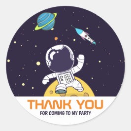 Adesivo Redondo Astronauta Flutuando no Espaço Exterior Obrigado