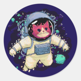 Adesivo Redondo Astronauta Gato Colorido