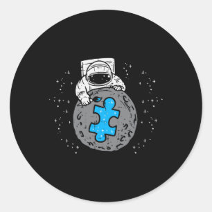 Adesivo Redondo Astronauta Lua Azul Quebra-cabeça Piece Autismo Co