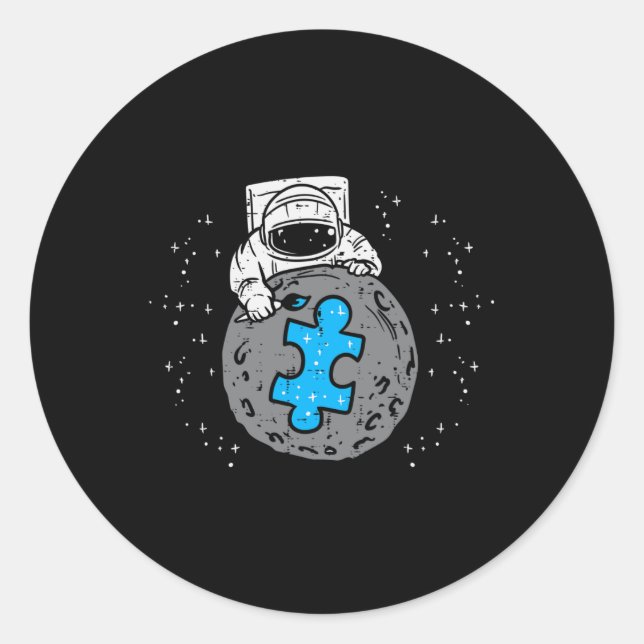 Adesivo Redondo Astronauta Lua Peça de Quebra-Cabeça Azul Conscien (Frente)