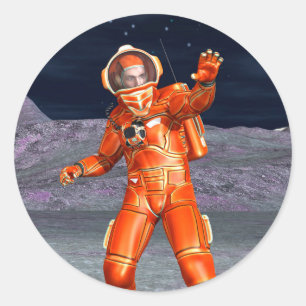 Adesivo Redondo Astronauta Mars Space Explorer no Planeta de Alien