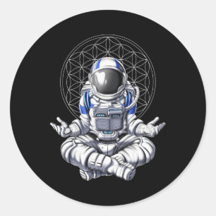 Adesivo Redondo Astronauta Meditação Yoga Espiritual Zen Namaste B
