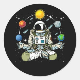 Adesivo Redondo Astronauta Meditente Lotus Zen Yoga Planetas