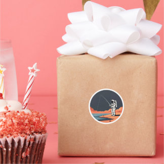 Adesivo Redondo Astronauta Modo de Pesca Galáxia Foguete do Espaço