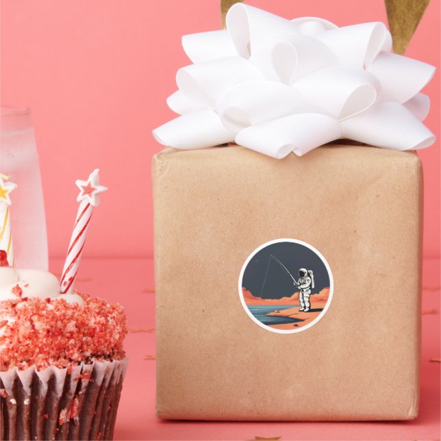 Adesivo Redondo Astronauta Modo de Pesca Galáxia Foguete do Espaço (Festa)