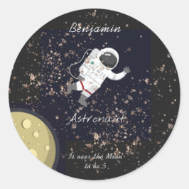 Adesivo Redondo Astronauta Monograma Moon Crianças 5 Birthday Cósm