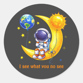 Adesivo Redondo Astronauta no Crescente da Lua Arte Espacial