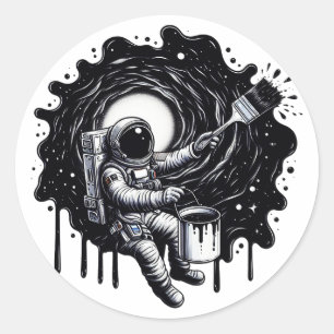 Adesivo Redondo Astronauta pintando o Universo