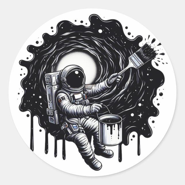 Adesivo Redondo Astronauta pintando o Universo (Frente)