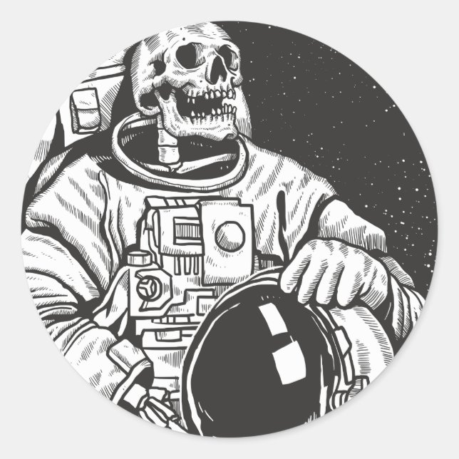 Adesivo Redondo Astronauta Skeleton Spooky Skull (Frente)