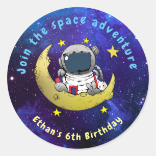 Adesivo Redondo Astronauta Space Adventure Birthday Conite Sticker